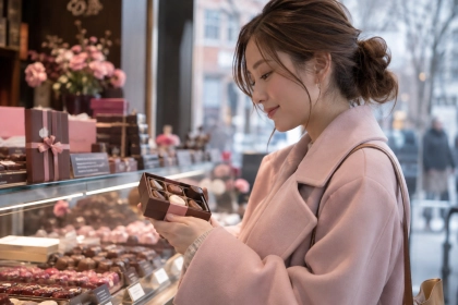 自分のためのチョコレートを選ぶ女性