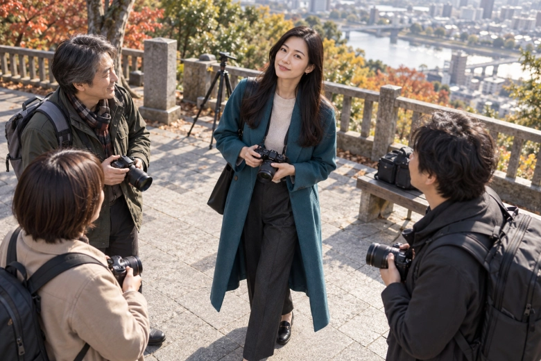 写真のサークルに参加する女性