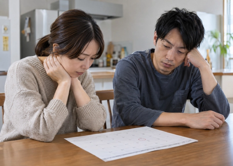 カレンダーの予定を前に、負担を感じている二人