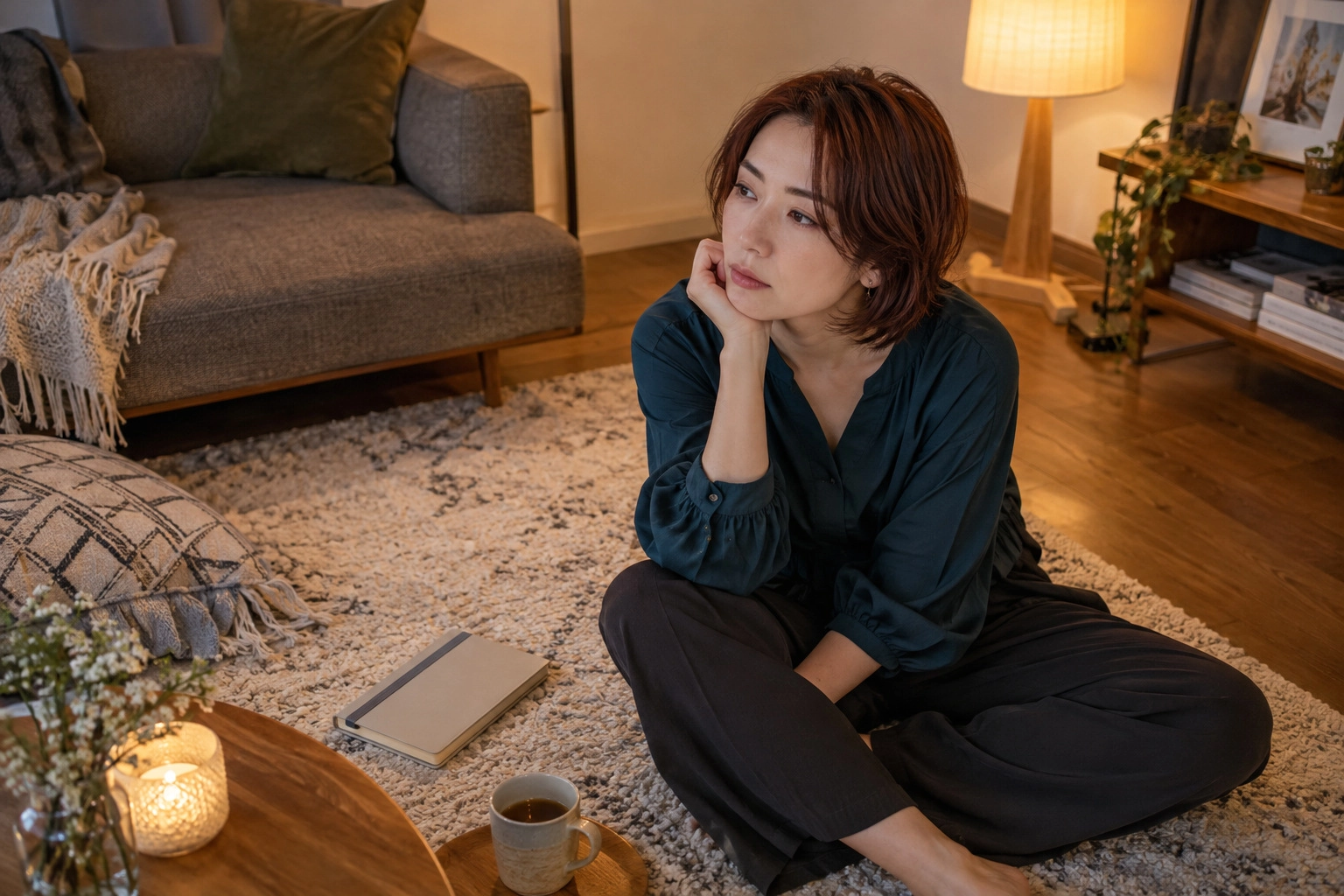 ひとりで気持ちを整理する女性