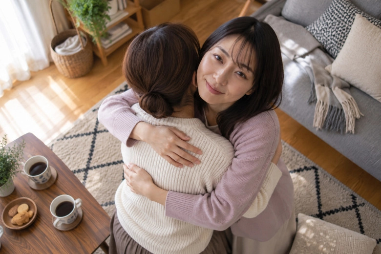 信頼する友人と抱き合う女性