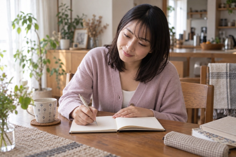 自分の気持ちをノートに書く女性