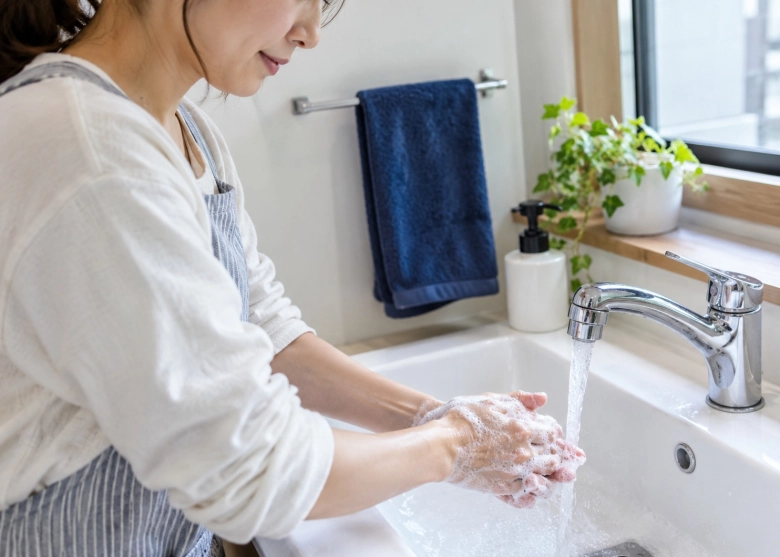 せっけんで手を洗う様子