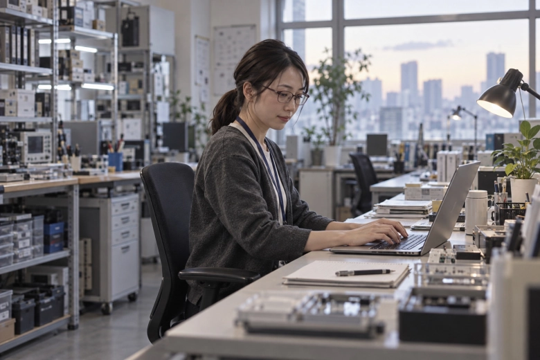 研究室でパソコン作業をする女性