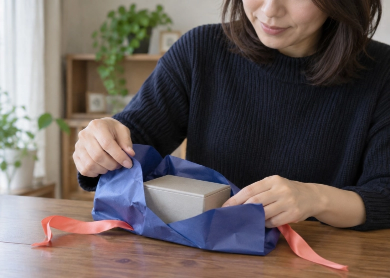 自分に選んだプレゼントを開ける手元