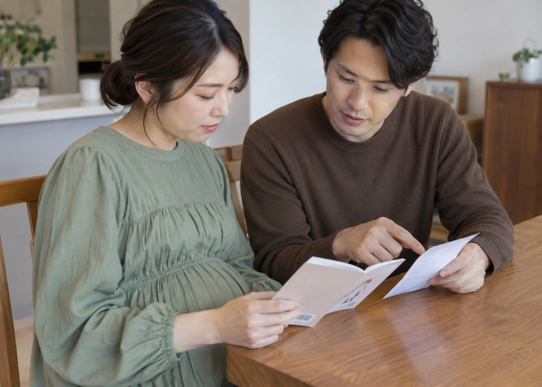 健診で聞いた内容を二人で共有する場面