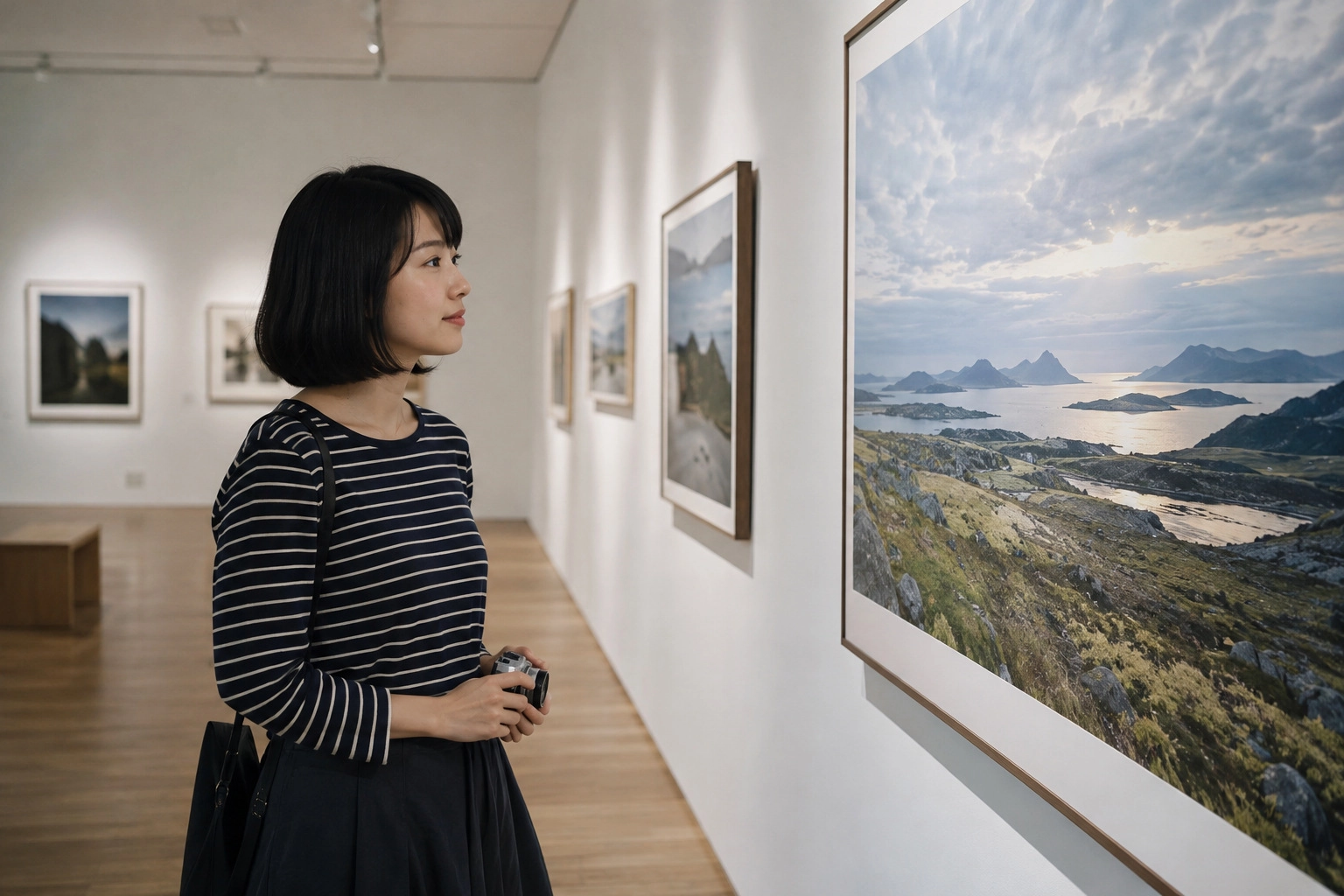 美術館で作品を見る女性