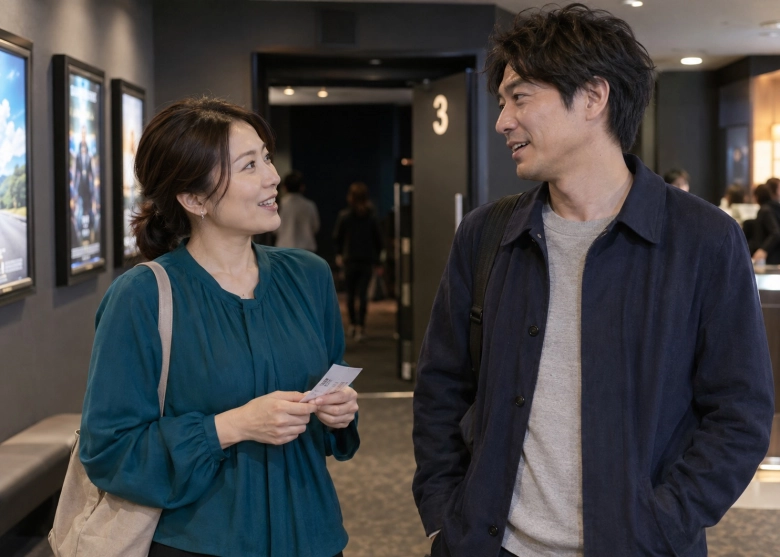 映画のあと、感想を話す二人