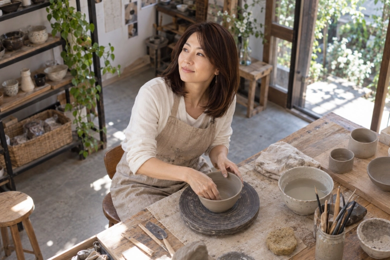 仕事以外の趣味として陶芸を楽しむ女性