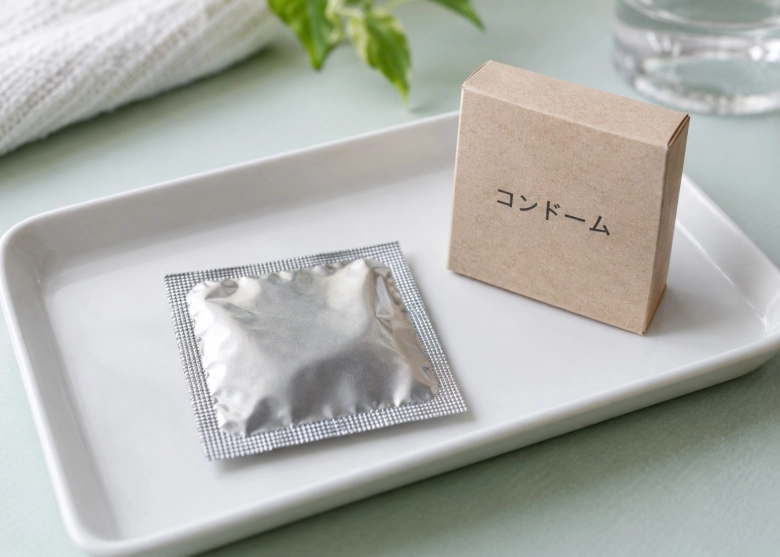 感染予防のために準備する未開封のコンドーム