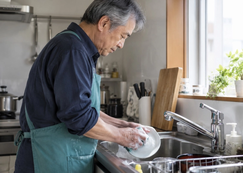 決めた担当の洗い物を、自分で行う夫