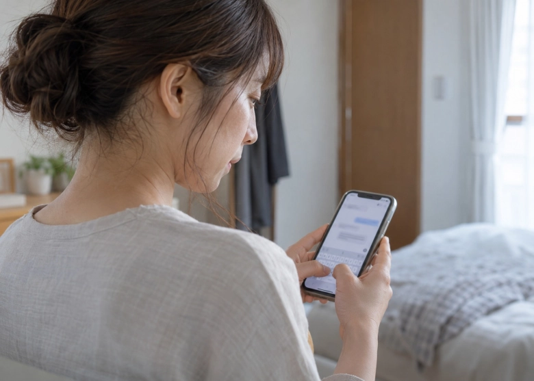 旅行前に、彼へメッセージで伝える女性