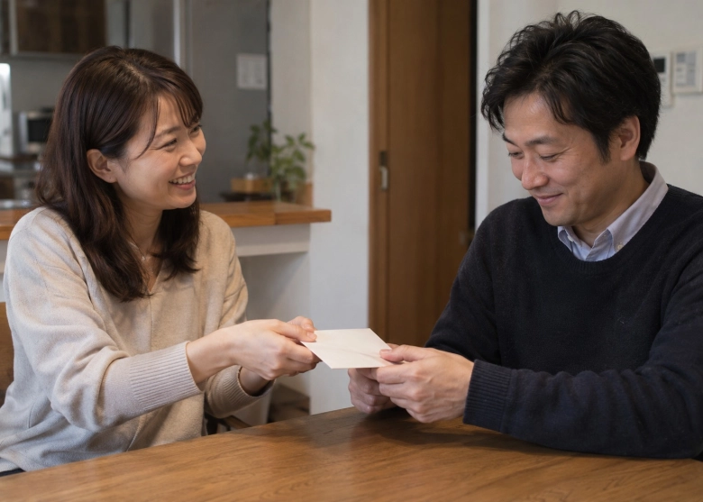 感謝の手紙を渡す夫婦