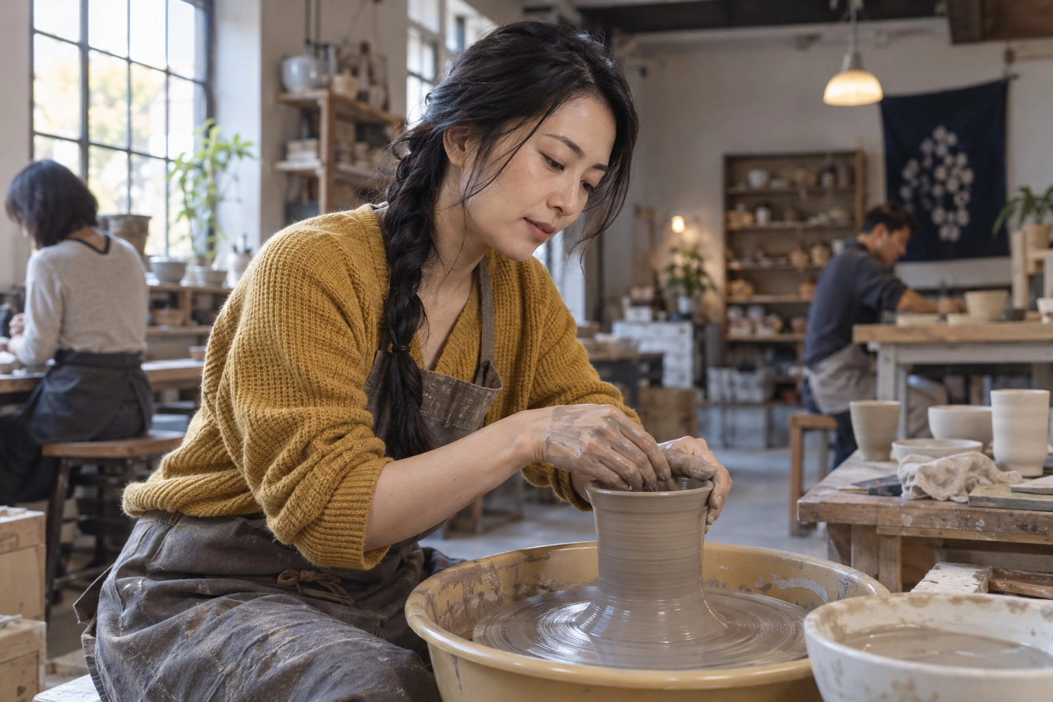 陶芸の時間を楽しむ女性
