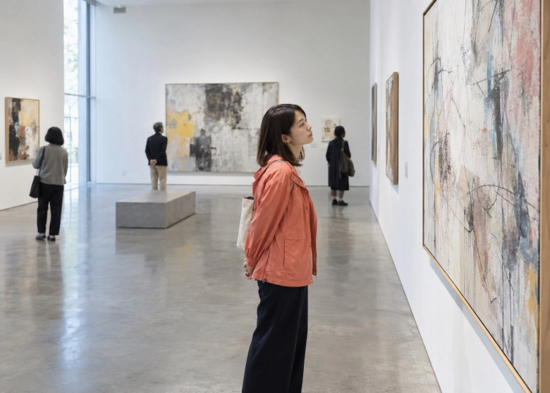 近場の美術館で、自分のペースで過ごす女性