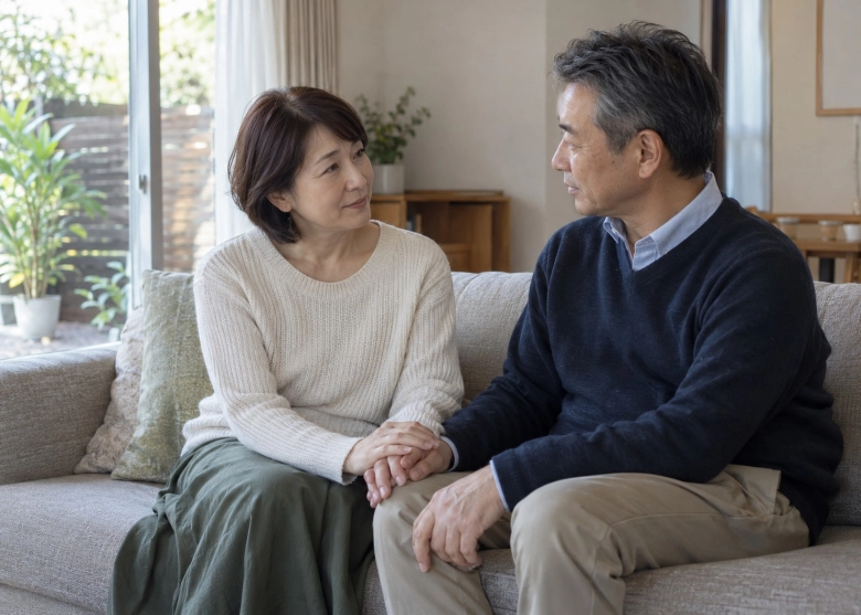 二人で無理のない過ごし方を話す夫婦