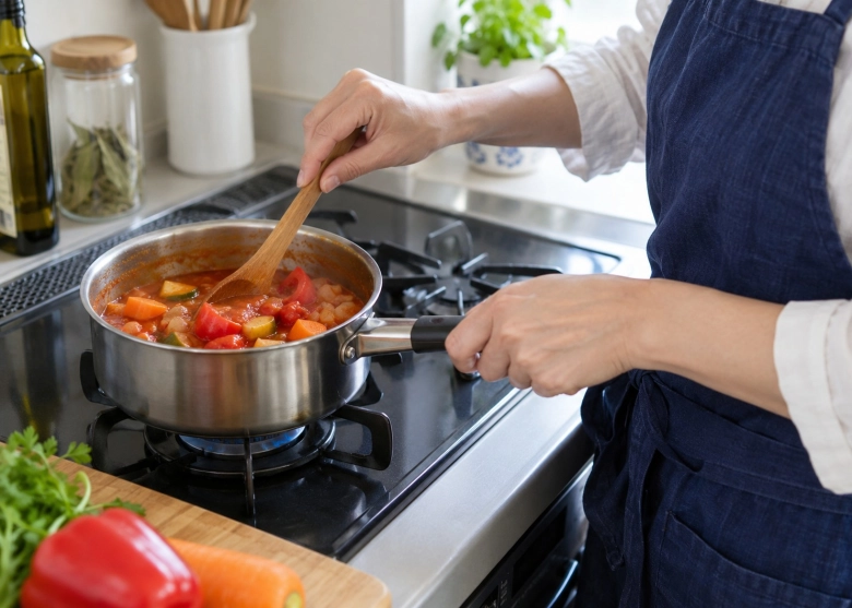 家で、好きな料理に時間をかける手元